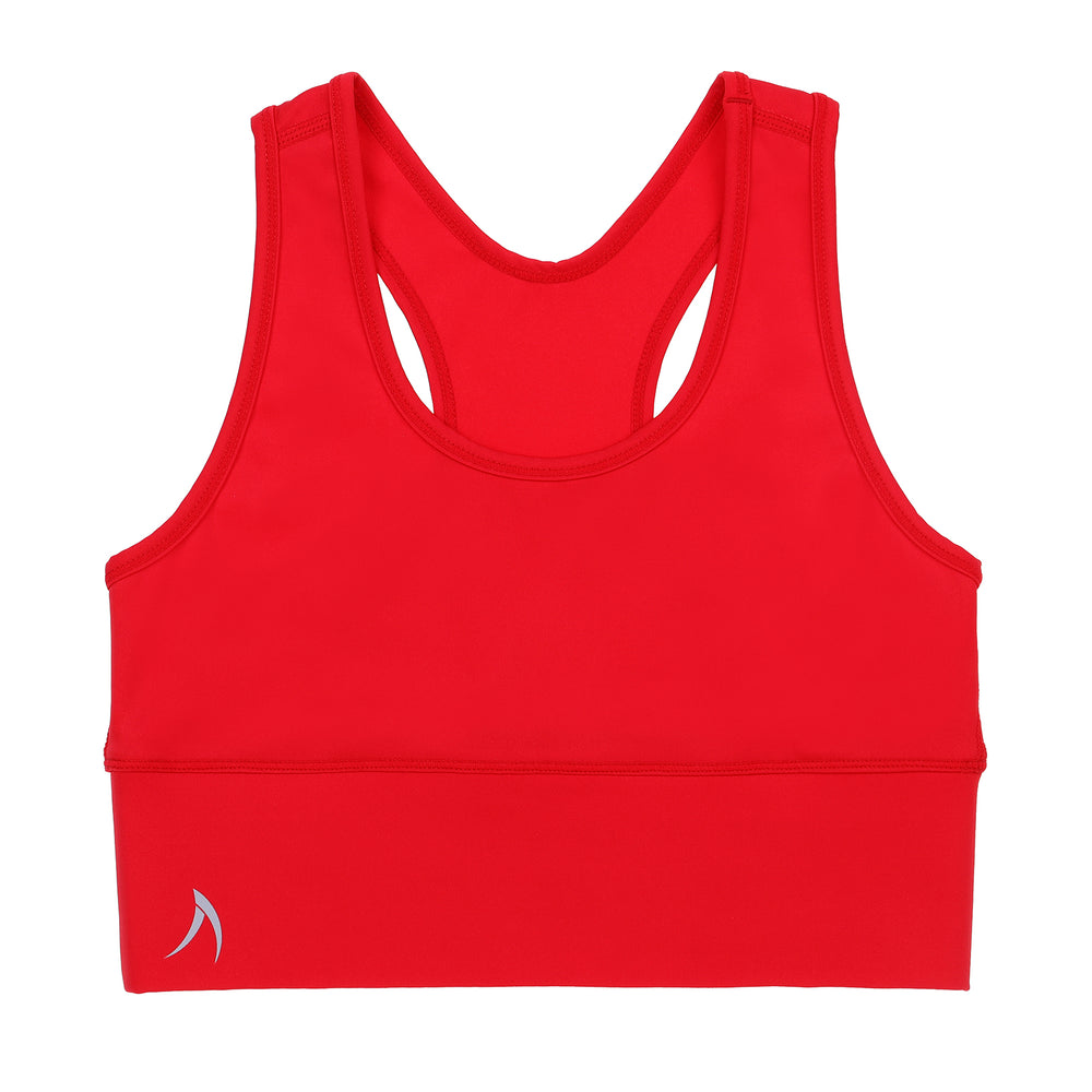 Girls red racer back sports crop top bra - Front view