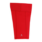 Girls high-waist long red bike shorts – breathable and supportive for netball.