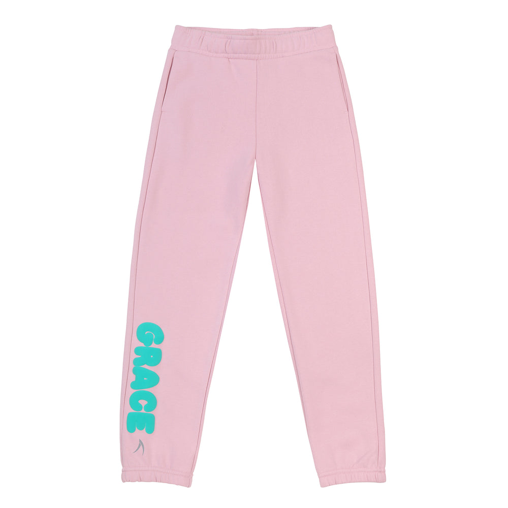 Personalised girls’ pink track pants with custom name or logo option. Ideal for school teams, dance, and activewear sets.