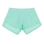 girls turquoise green athletic shorts with an internal brief, perfect for netball, athletics, dance & running.