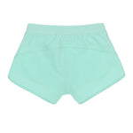 Customisable turquoise green recycled fibre shorts, ideal for school sports teams, running clubs, and personalised activewear.