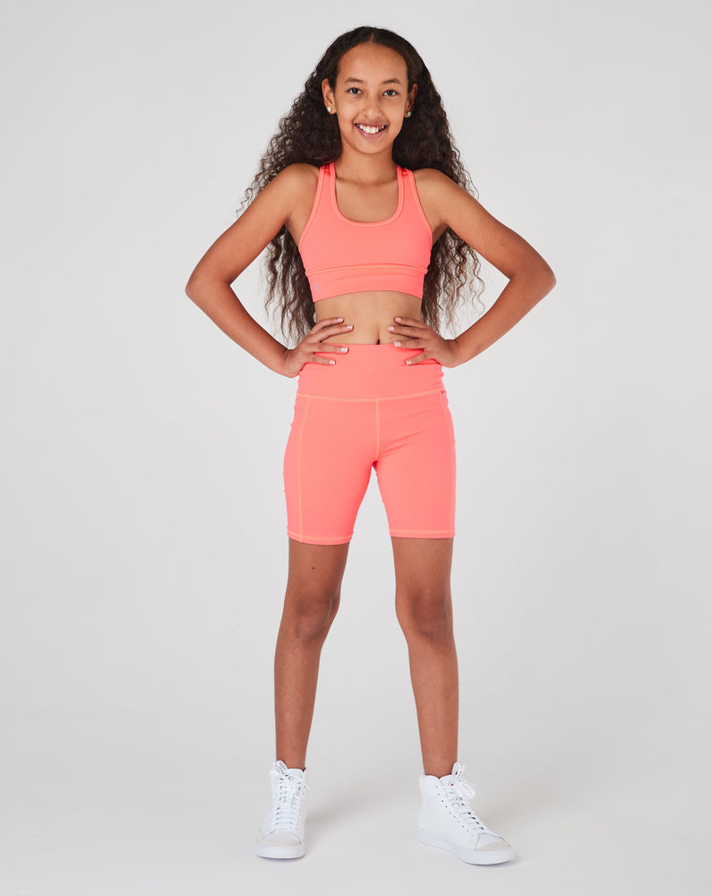 Neon orange gymnastic dance crop top girls long short