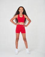 Girls little athletics red sports bike shorts with side pocket