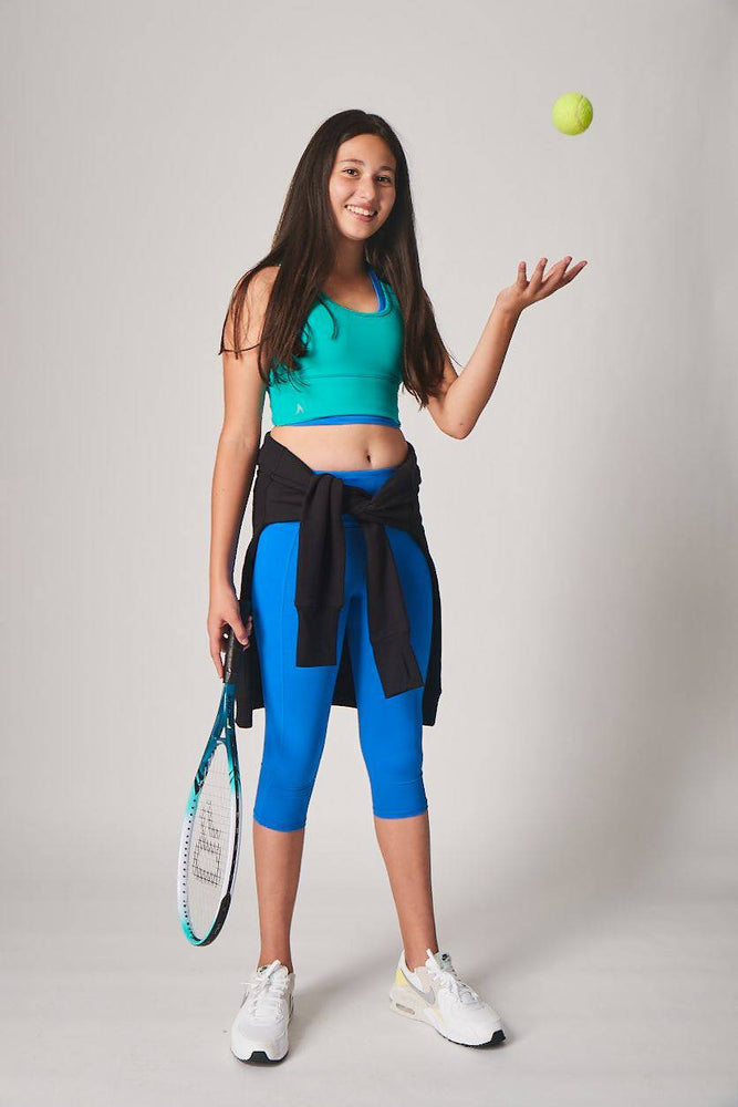 Girls Teal racer back sports crop top - Back view - School Active Sports