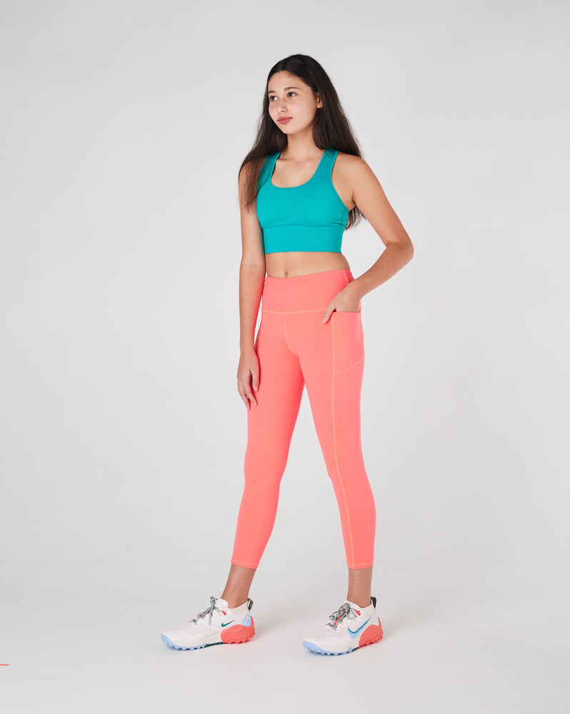 Girls sports long leggings Neon Orange running athletics