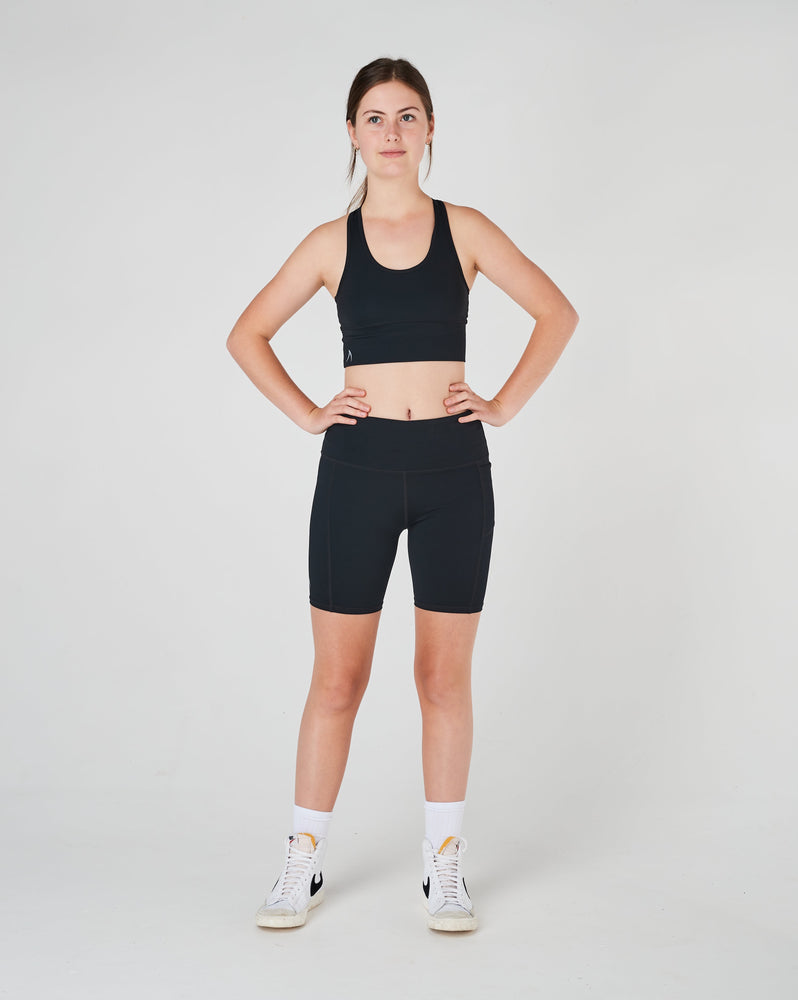Girls Black Long Sports Bike Shorts with side pocket