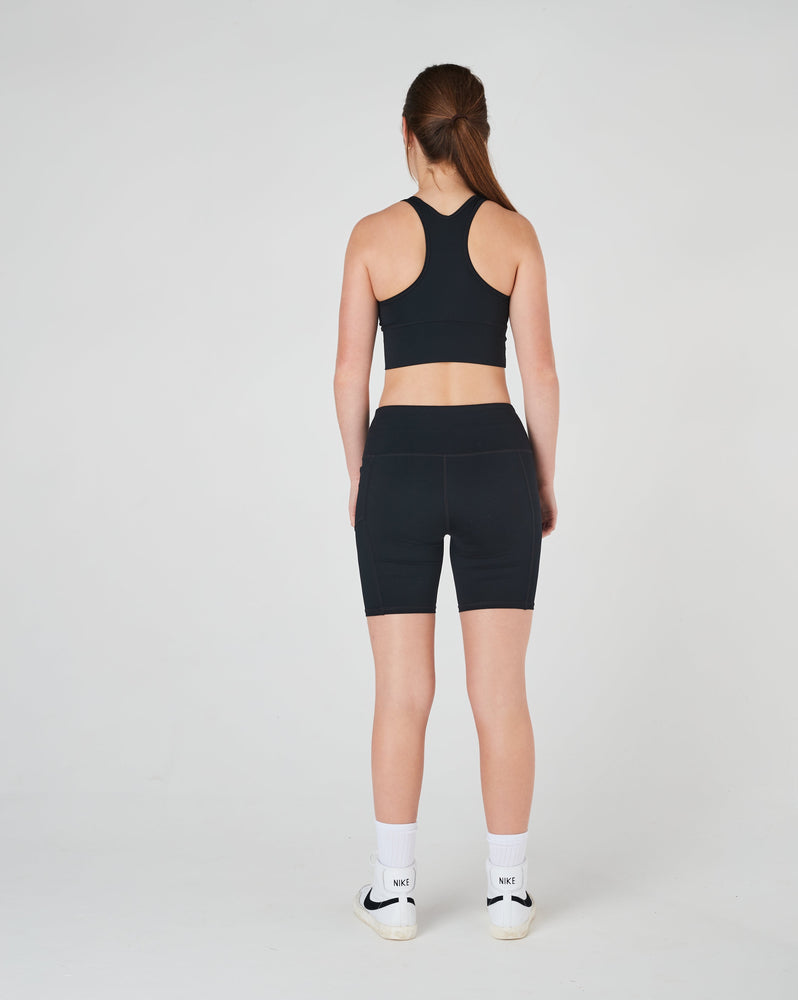 Girls Black Long Sports Bike Shorts with side pocket