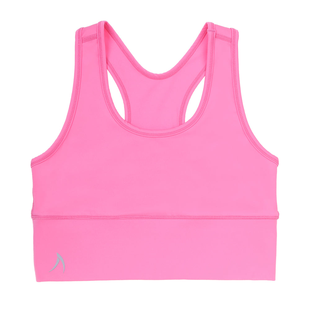 Girls Candy Pink racer back sports crop top - BAck view - School Active Sports