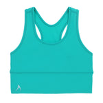 Girls Teal racer back sports crop top - Front view - School Active Sports