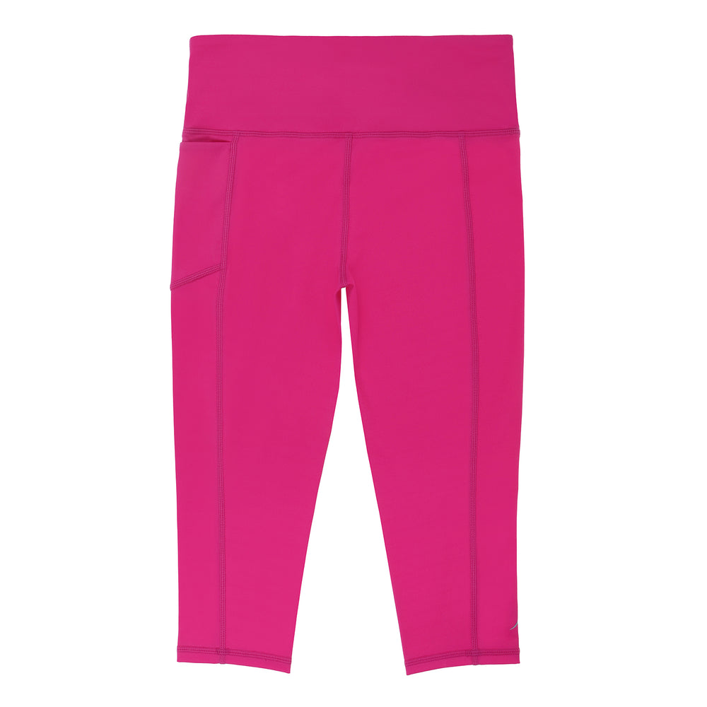 Girls 3/4 magenta pink nylon sports netball gymnastics leggings  with side pocket and internal pocket