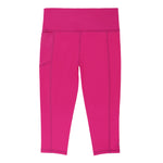 Girls 3/4 magenta pink nylon sports netball gymnastics leggings  with side pocket and internal pocket
