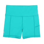 Girls teal activewear shorts are contemporary, quality and plain coloured. Our teal girls sports shorts are for all sporty girls. These teal gymnastics shorts are perfect to layer. Comfortably wear them under school uniforms, dancing, girls teal netball shorts, running shorts or personalised shorts for school sports.