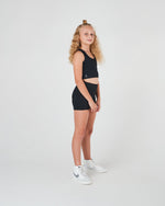 Tennis crop tops and short bike shorts for girls in black