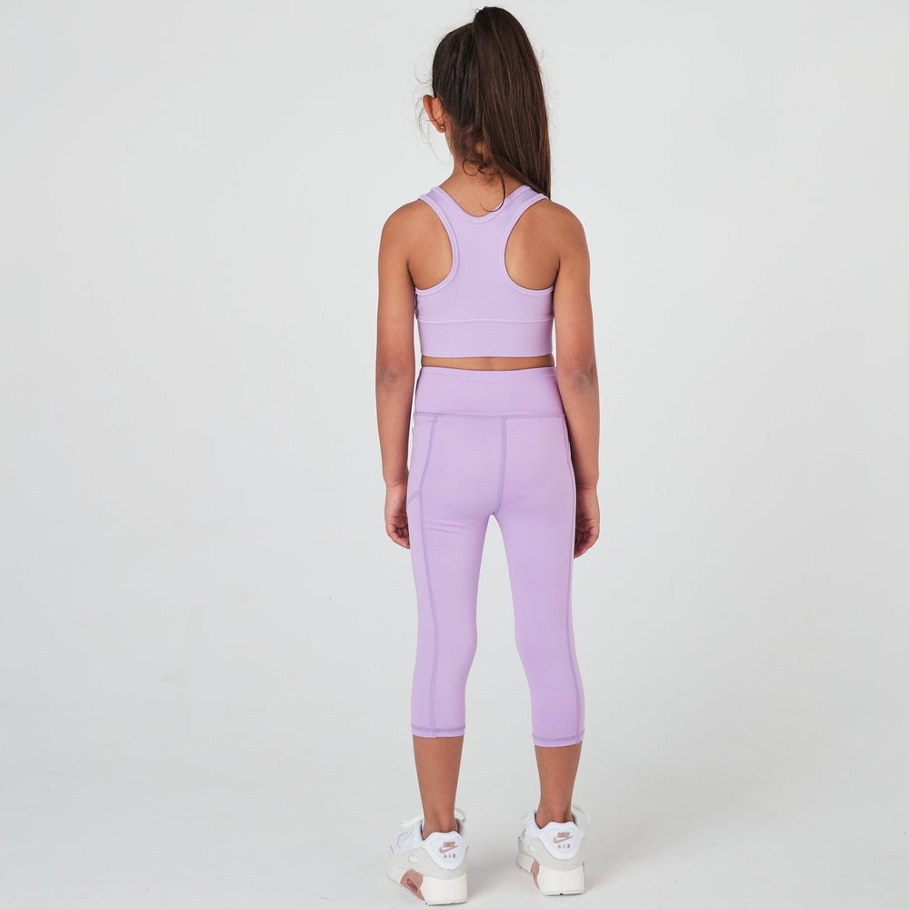 Purple girls activewear running 3/4 length leggings