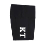 Black girls activewear bike pants with a high-waisted fit and side pockets, perfect for dance, athletics, netball, and school sports. Personalise your kids activewear to make your own.