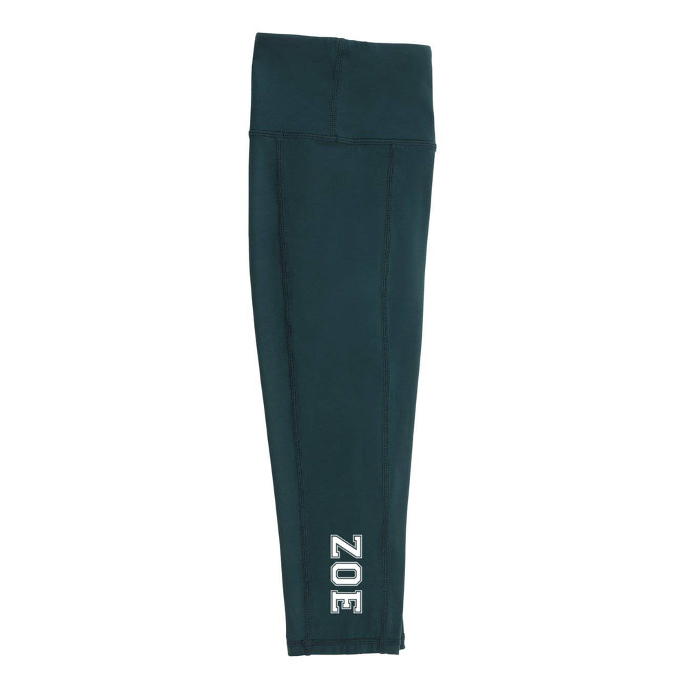 Forest Green and Bottle Green 3/4 leggings – breathable and flexible for school sports.