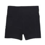 Girls’ black bike shorts with pockets, made from moisture-wicking, high-stretch fabric for running, sports, and activewear. Customise for your team or school now.