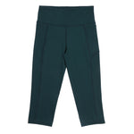 Girls forest green 3/4 leggings – breathable and flexible for school sports.