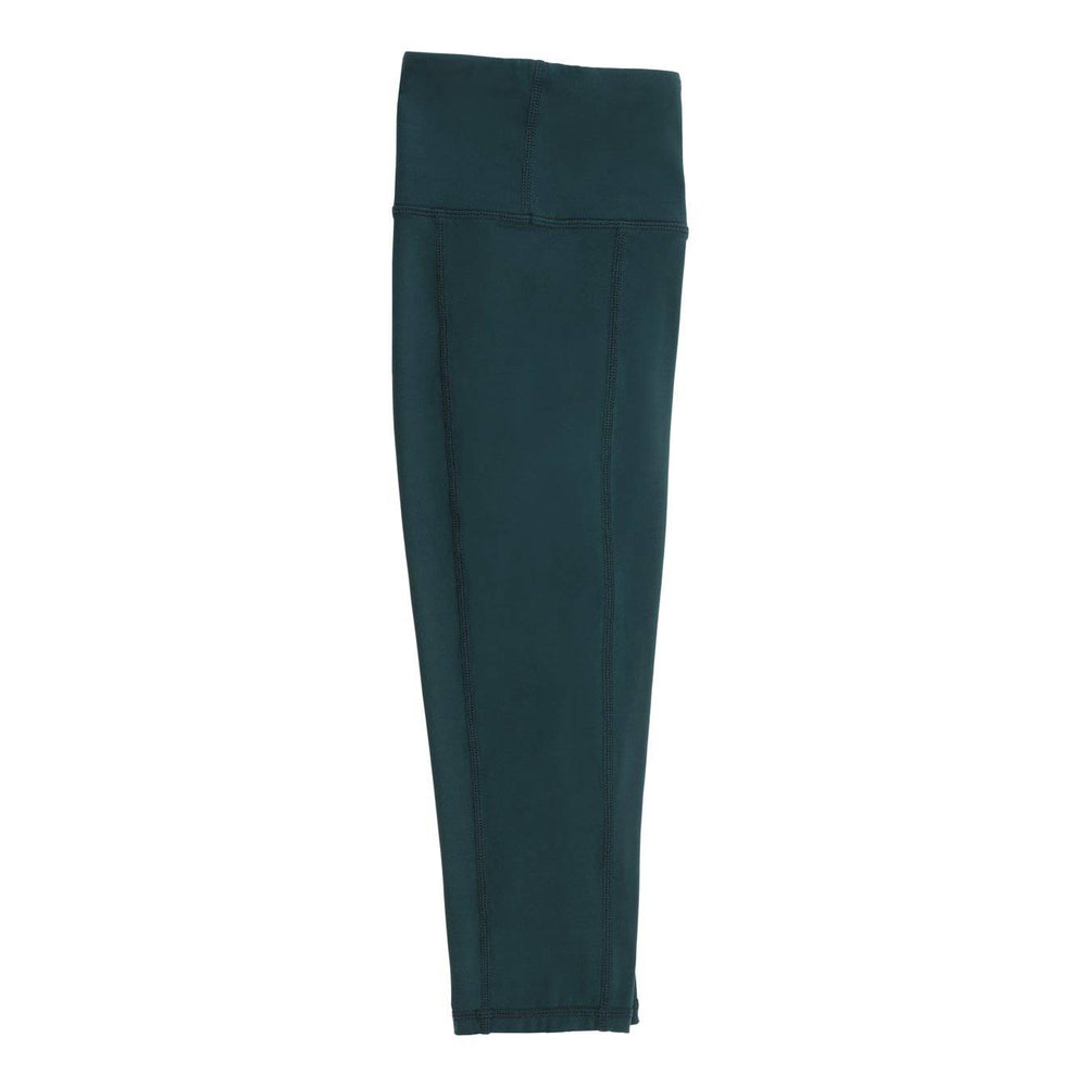 Girls high-waisted Forest Green and Bottle Green 3/4 leggings – designed for netball and dance.