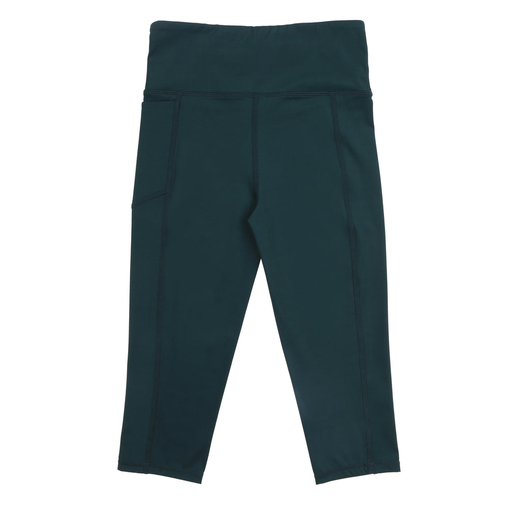Forest Green and Bottle Green 3/4 leggings – breathable and flexible for school sports.
