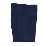 Girls navy activewear bike shorts with a high-waisted, no-seam inner leg design for chafe-free comfort. Made from moisture-wicking, 4-way stretch fabric, perfect for school sports, gymnastics, netball, running, and dance.