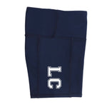 Girls navy activewear bike shorts with a high-waisted, no-seam inner leg design for chafe-free comfort. Made from moisture-wicking, 4-way stretch fabric, perfect for school sports, gymnastics, netball, running, and dance. Customise for your team club or school - School Active Sports