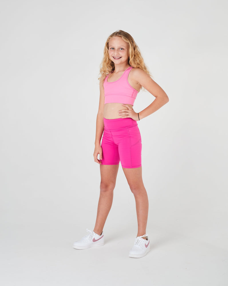 Girls Magenta Pink Long Bike Shorts - Main Image